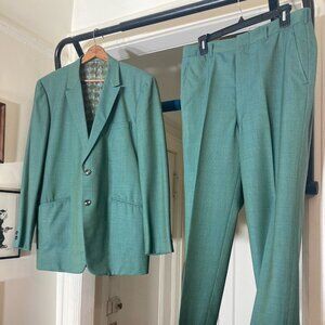 Vintage Tailor-made Grey/Green Two Piece, two-button suit, 42L